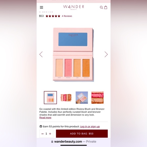 HOST PICK !!!!!!!BNIB SEALED WANDER BEAUTY RIVIERA BLUSH AND BRONZER PALETTE - Picture 1 of 10